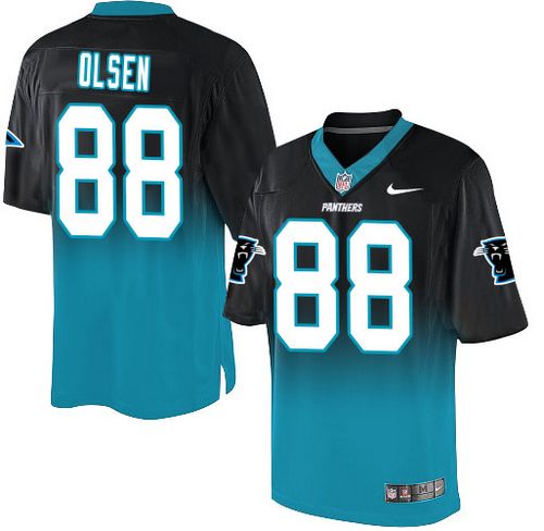 Nike Panthers #88 Greg Olsen Black/Blue Men's Stitched NFL Elite Fadeaway Fashion Jersey - Click Image to Close